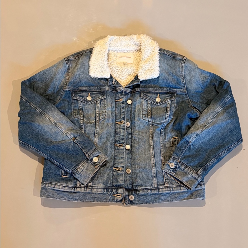 Lucky 🍀 Denim Sherpa lined Jacket - Blue with Cream Collar